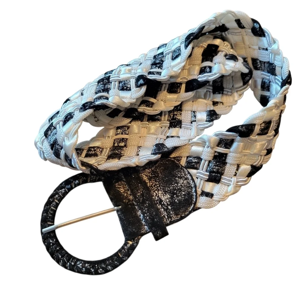 Black White Mixed Textiles Braided Chunky Belt